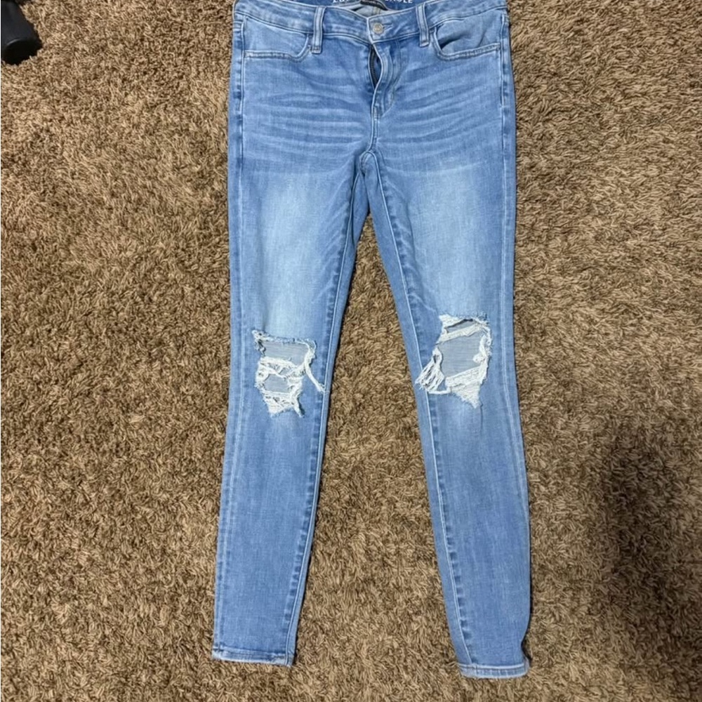 American Eagle Blue Skinny Distressed Jeans